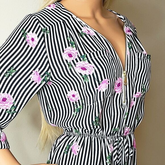 Justify Striped Floral Rose Pattern Long-Sleeve Tunic - Picture 6 of 12